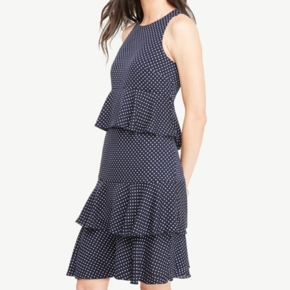 *sold* ANN TAYLOR Navy Blue Polka Dot Derby Dress